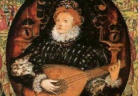Portrait of Elizabeth I of England playing the lute, portrait miniature by Nicholas Hilliard, c. 1580 [source: wikipedia]
