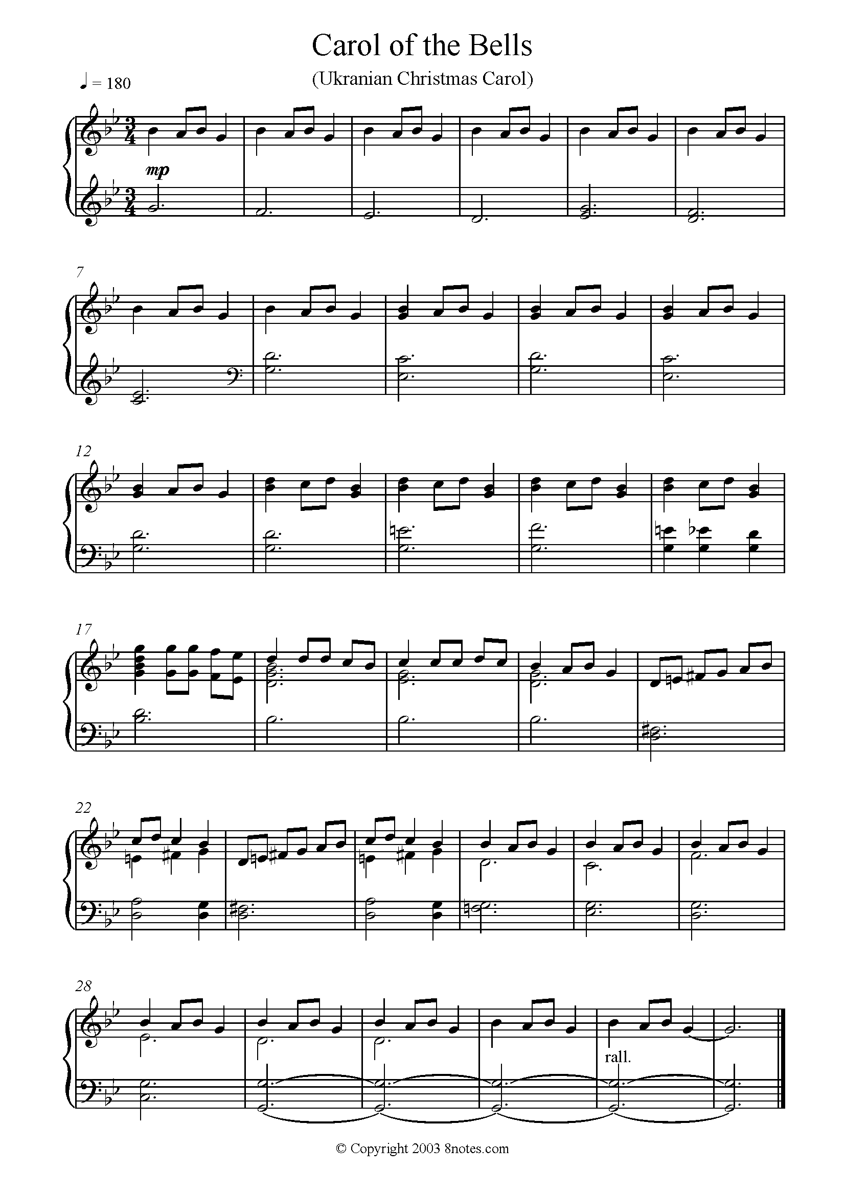 Carol of the Bells (Piano)
