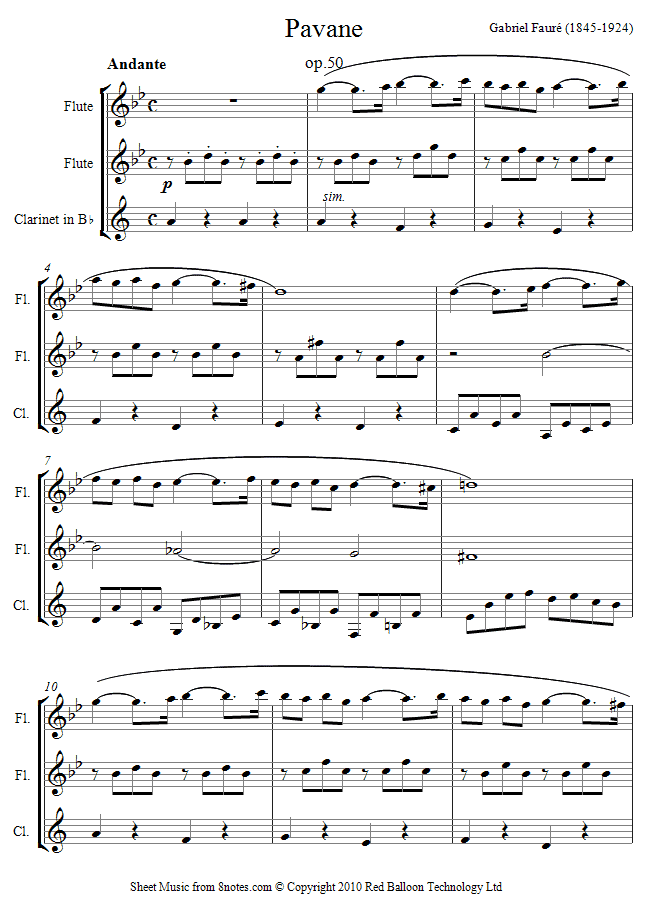 Faure - Pavanne sheet music for 2-Flutes-Clarinet Faure - Pavanne sheet music for 2-Flutes-Clarinet