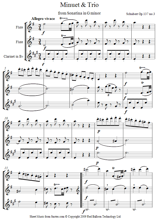 Schubert - Minuet & Trio from Sonatina opus 137 no.3 sheet music for 2-Flutes-Clarinet Schubert - Minuet & Trio from Sonatina opus 137 no.3 sheet music for 2-Flutes-Clarinet