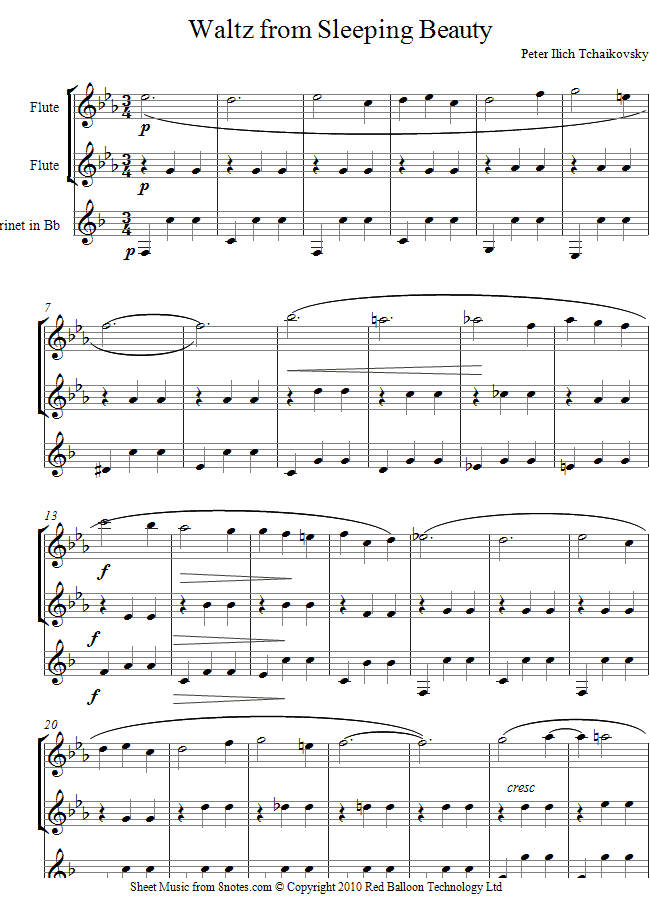 Tchaikovsky - Waltz from Sleeping Beauty sheet music for 2-Flutes-Clarinet Tchaikovsky - Waltz from Sleeping Beauty sheet music for 2-Flutes-Clarinet
