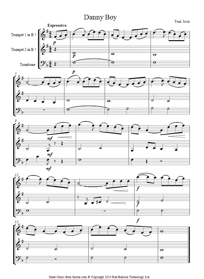 Danny Boy (Londonderry Air) sheet music for 2TrumpetsTrombone