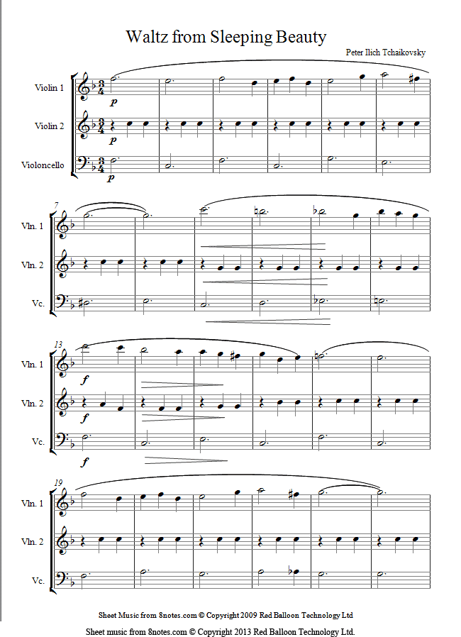 Tchaikovsky - Waltz from Sleeping Beauty sheet music for 2-Violins-Cello Tchaikovsky - Waltz from Sleeping Beauty sheet music for 2-Violins-Cello