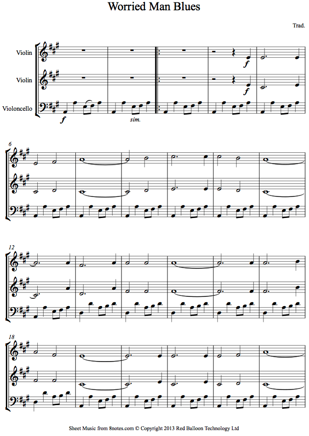 Worried Man Blues sheet music for 2-Violins-Cello Worried Man Blues sheet music for 2-Violins-Cello