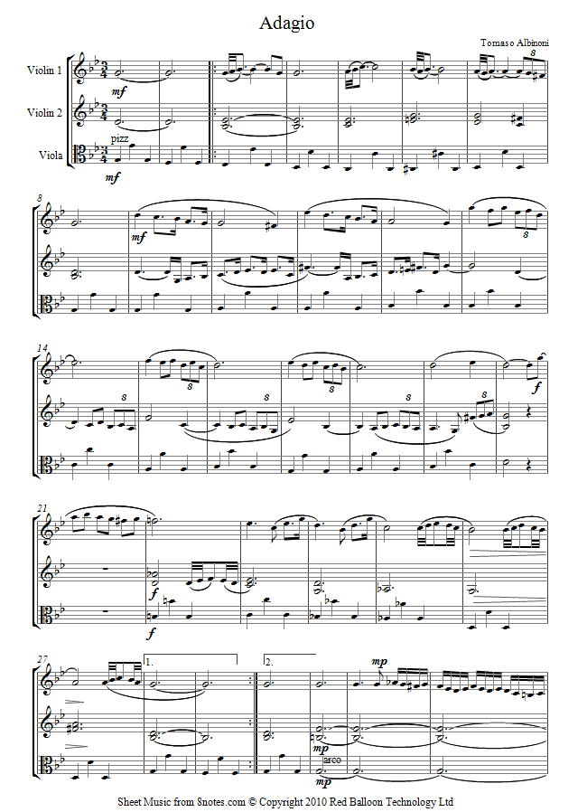 Albinoni - Adagio sheet music for 2-violins-viola Albinoni - Adagio sheet music for 2-violins-viola
