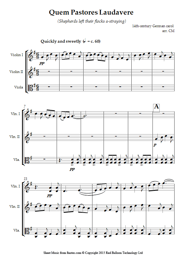 Quem Pastores Laudavere (Shepherds left their flocks a-straying) sheet music for 2-violins-viola Quem Pastores Laudavere (Shepherds left their flocks a-straying) sheet music for 2-violins-viola