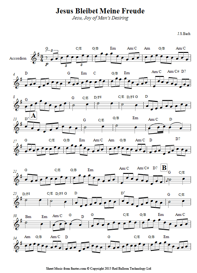 Bach - Jesu Joy of Mans Desiring sheet music for Accordion