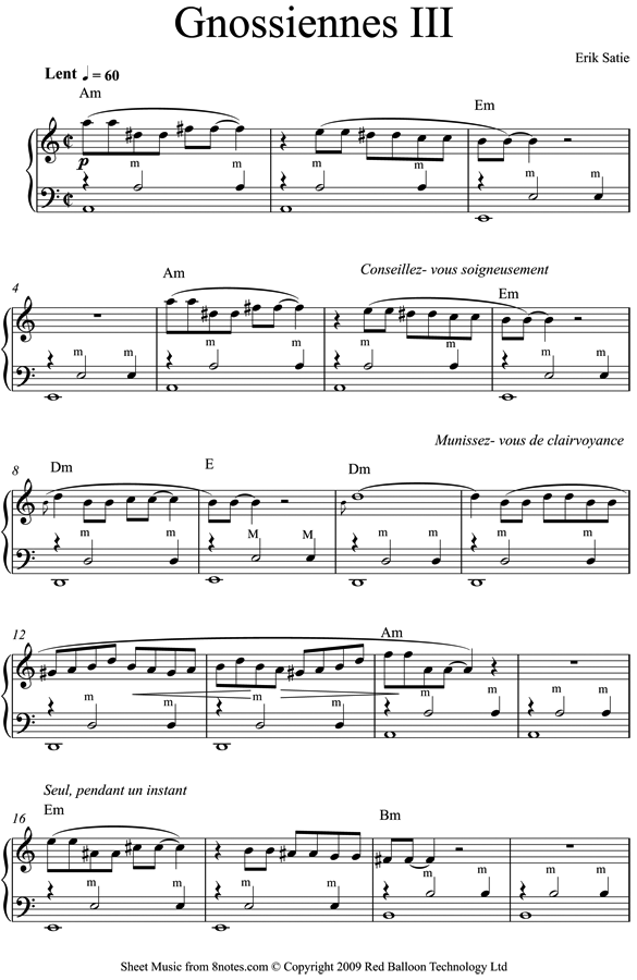 Satie - Gnossiennes no. 3 sheet music for Accordion Satie - Gnossiennes no. 3 sheet music for Accordion