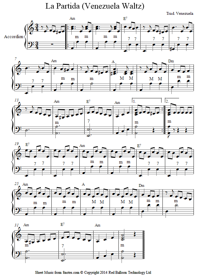 La Partida (Venezuela Waltz) sheet music for Accordion