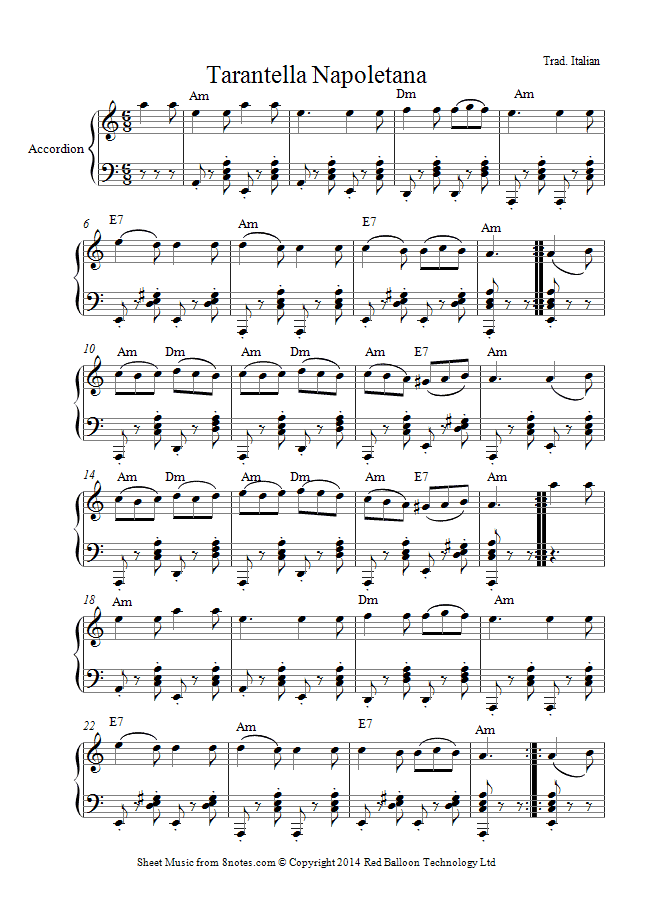 Tarantella Napoletana (Traditional Italian) sheet music for Accordion