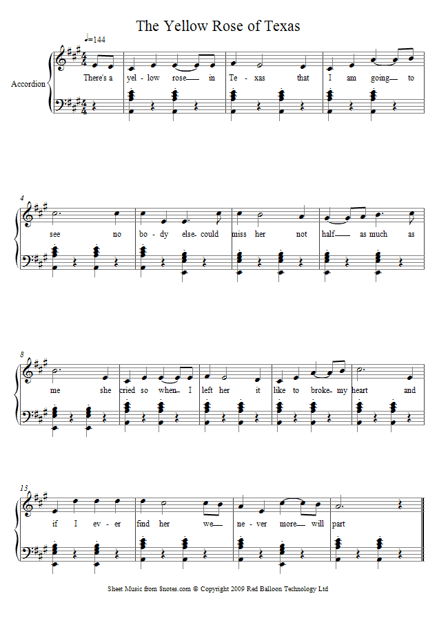 Yellow Rose of Texas sheet music for Accordion Yellow Rose of Texas sheet music for Accordion