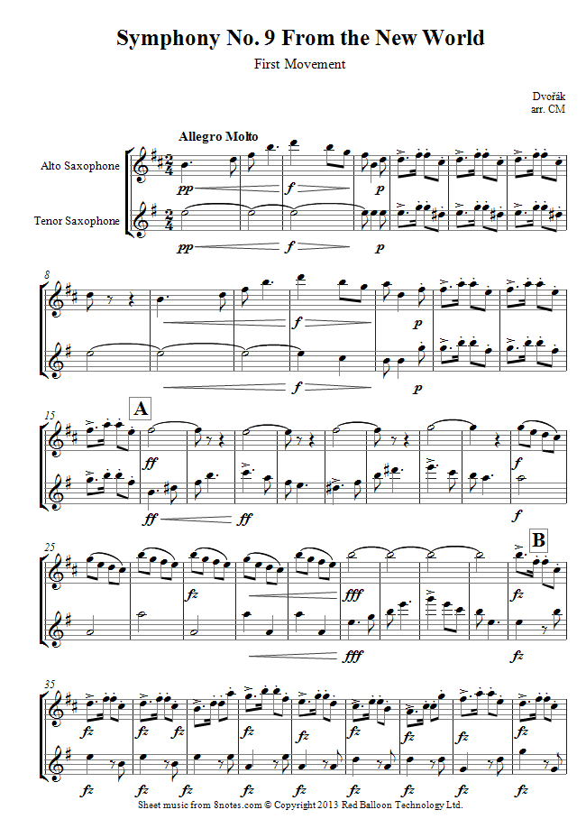 Dvořák Symphony No. 9 From the New World 1st movement sheet music