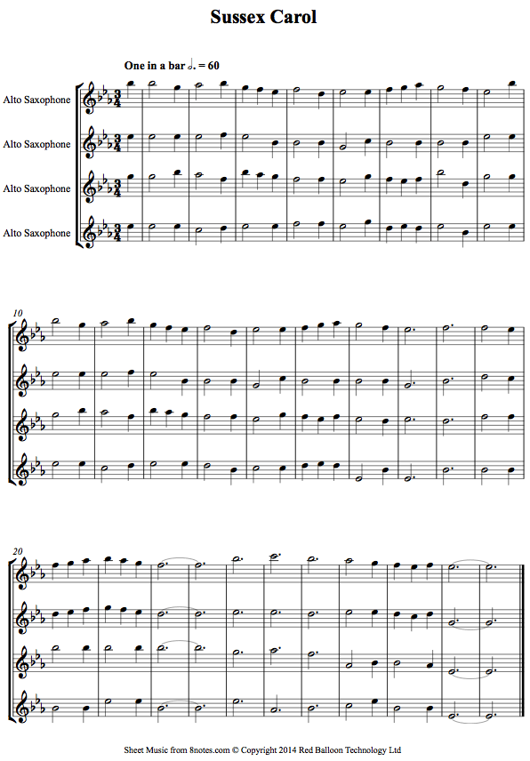 Sussex Carol sheet music for Alto Sax Quartet Sussex Carol sheet music for Alto Sax Quartet
