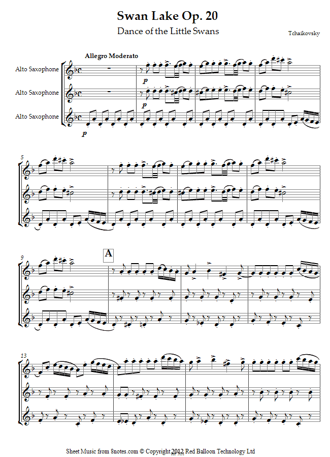 Tchaikovsky - Dance of the Little Swans from Swan Lake Op. 20 sheet music for Alto Sax Trio Tchaikovsky - Dance of the Little Swans from Swan Lake Op. 20 sheet music for Alto Sax Trio