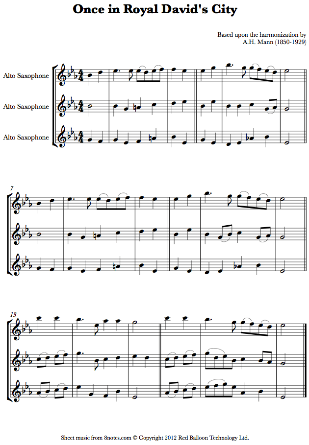 Once in Royal Davids City sheet music for Alto Sax Trio Once in Royal Davids City sheet music for Alto Sax Trio