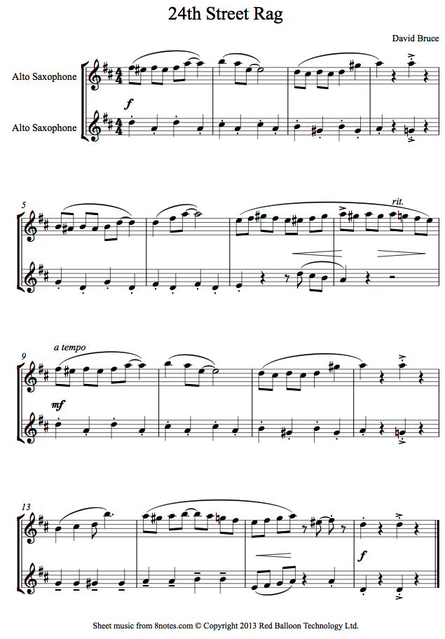 David Bruce - 24th Street Rag sheet music for Alto Saxophone Duet David Bruce - 24th Street Rag sheet music for Alto Saxophone Duet