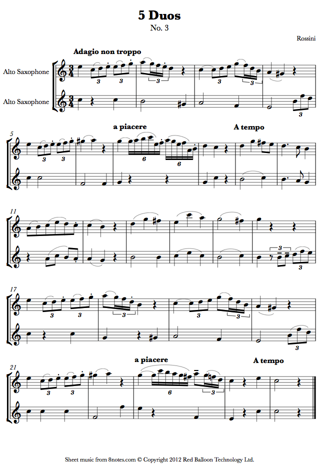 Rossini 5 Duos No.3 Adagio sheet music for Alto Saxophone Duet