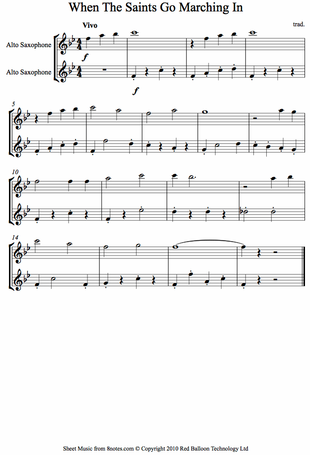 When the saints go marching in sheet music for Alto Saxophone Duet When the saints go marching in sheet music for Alto Saxophone Duet