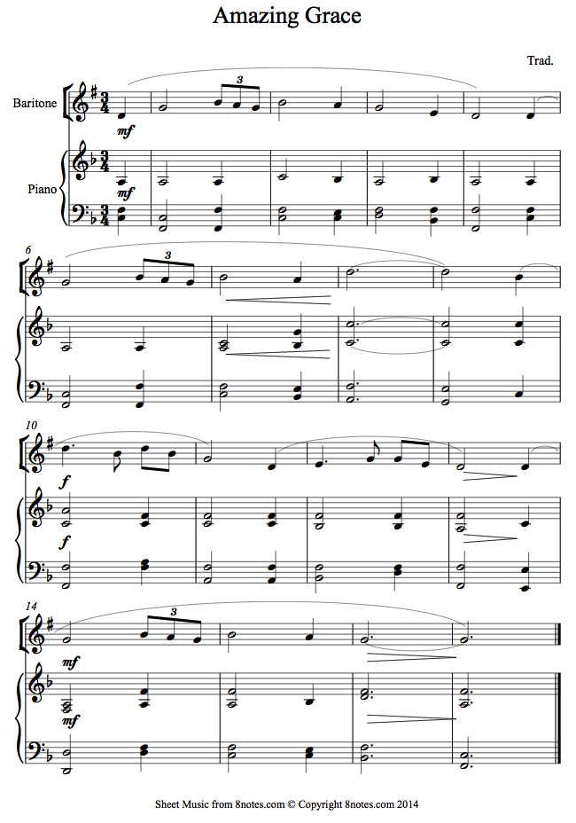 Amazing Grace sheet music for Baritone Horn