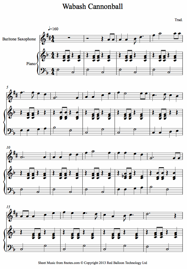 Wabash Cannonball sheet music for Baritone Saxophone Wabash Cannonball sheet music for Baritone Saxophone