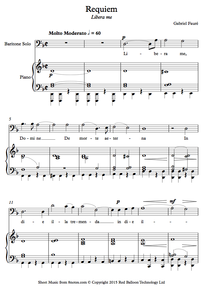 Fauré Libera me from Requiem sheet music for Baritone Voice