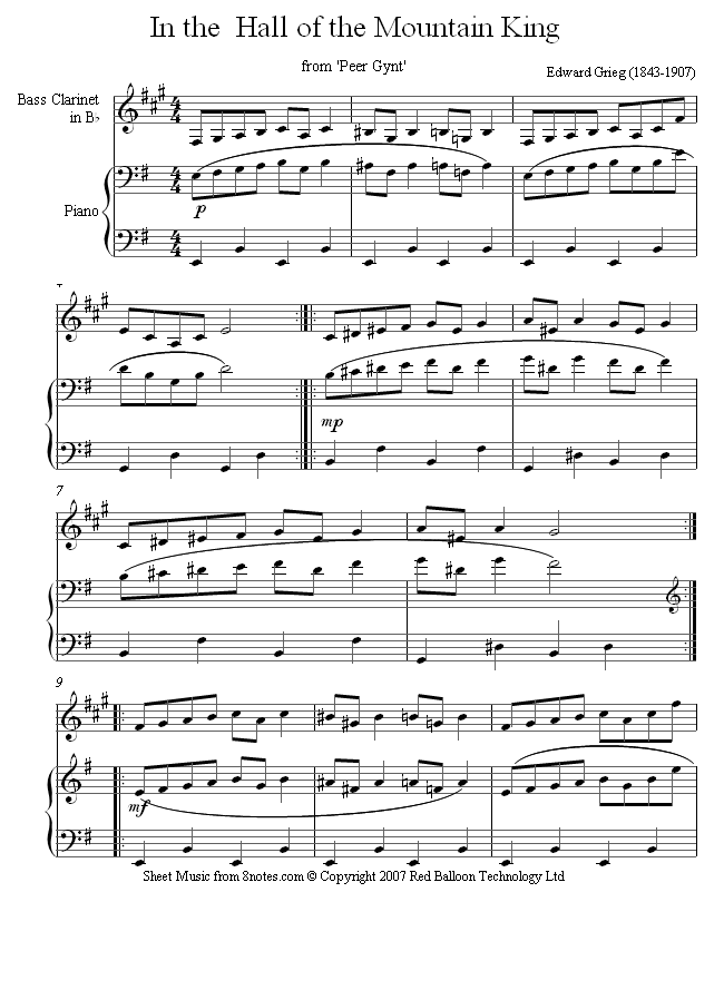 Grieg - In the Hall of the Mountain King sheet music for Bass Clarinet Grieg - In the Hall of the Mountain King sheet music for Bass Clarinet