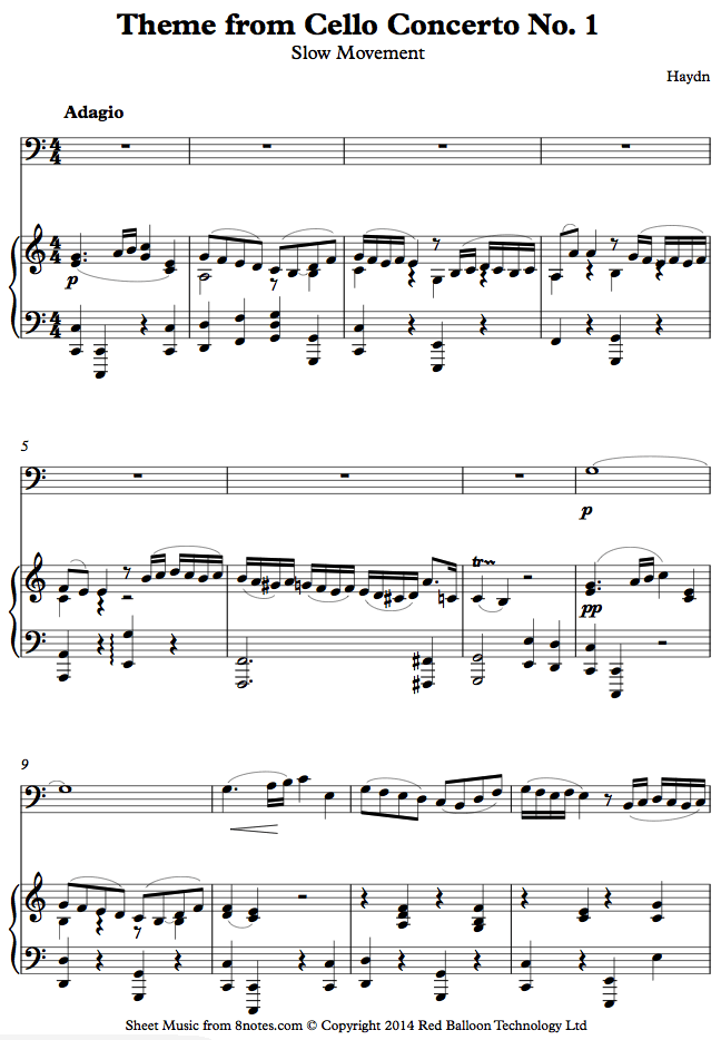 Haydn Theme from Cello Concerto No. 1 sheet music for Bassoon