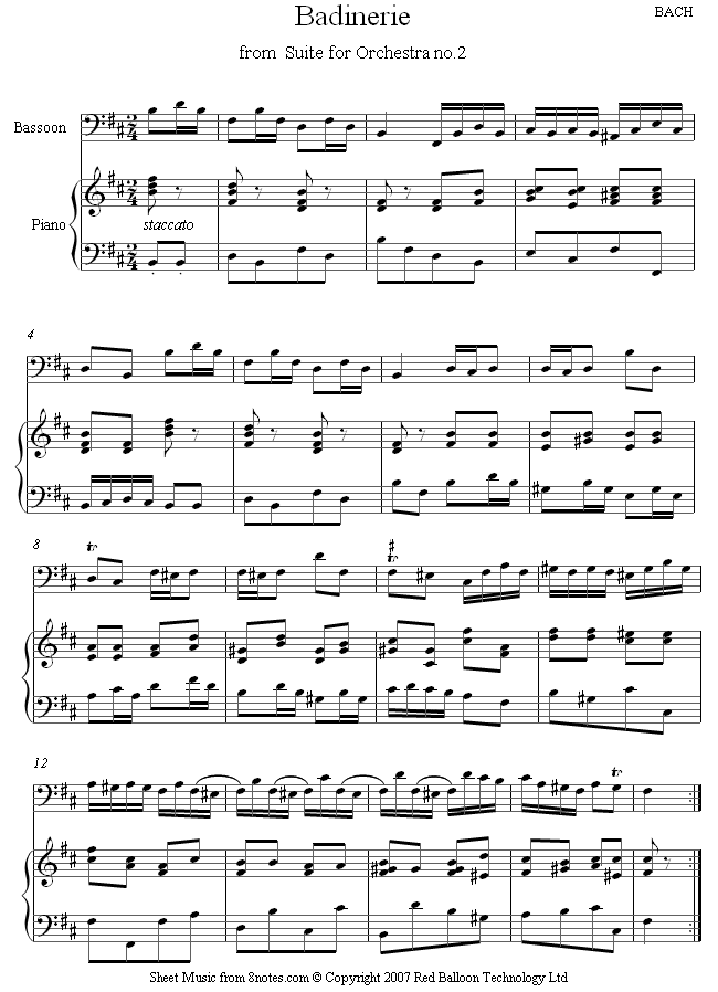 Bach - Badinerie from French Suite No.2 sheet music for Bassoon Bach - Badinerie from French Suite No.2 sheet music for Bassoon