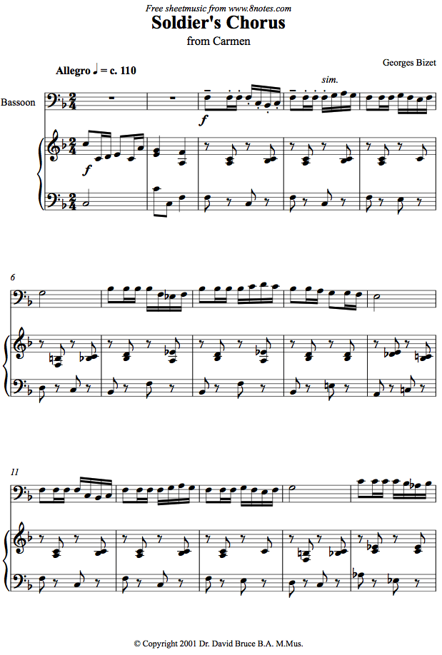 Bizet - Soldier's Chorus from Carmen sheet music for Bassoon Bizet - Soldier's Chorus from Carmen sheet music for Bassoon
