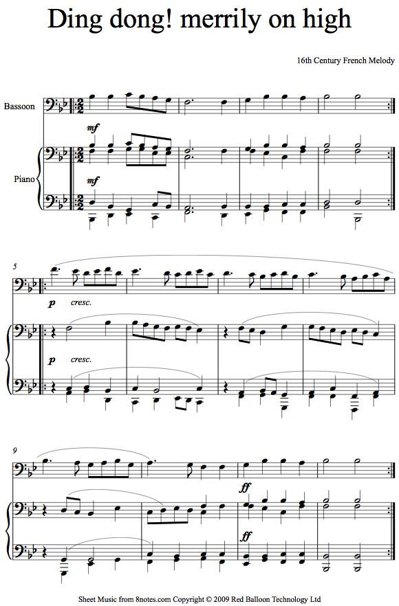 Ding Dong Merrily on High sheet music for Bassoon Ding Dong Merrily on High sheet music for Bassoon