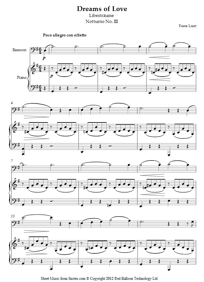 Liszt - Dreams of Love - Libestraume Notturno No. III sheet music for Bassoon Liszt - Dreams of Love - Libestraume Notturno No. III sheet music for Bassoon