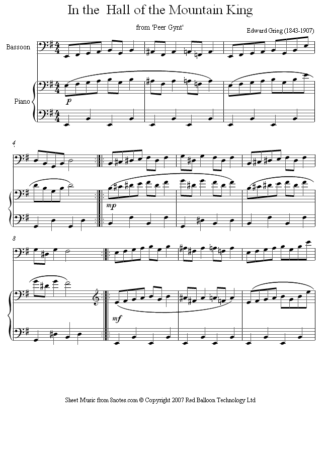 Grieg - In the Hall of the Mountain King sheet music for Bassoon Grieg - In the Hall of the Mountain King sheet music for Bassoon
