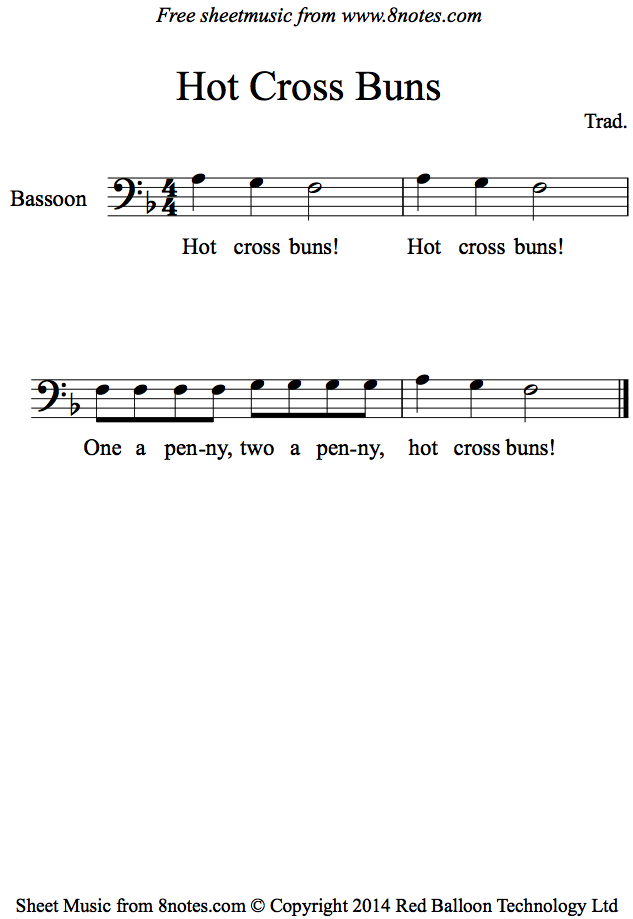 Hot Cross Buns sheet music for Bassoon Hot Cross Buns sheet music for Bassoon