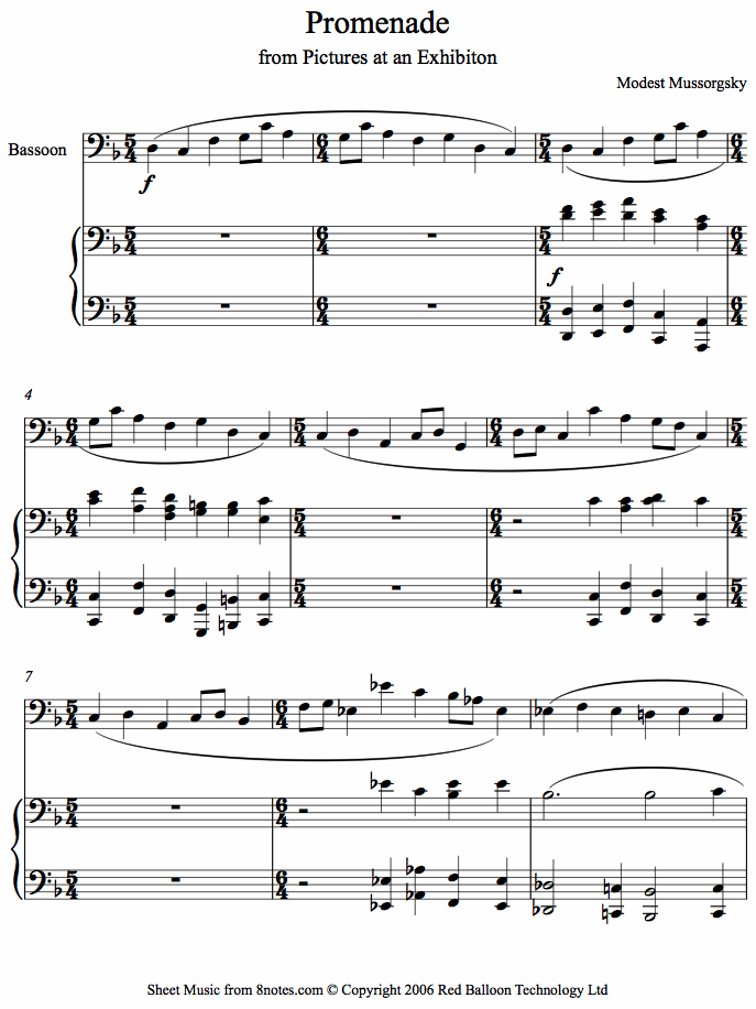 Mussorgsky - Promenade from Pictures at an Exhibition sheet music for Bassoon Mussorgsky - Promenade from Pictures at an Exhibition sheet music for Bassoon