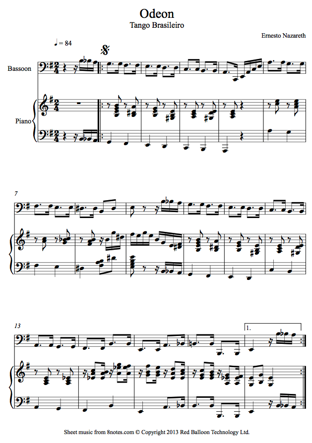 Ernesto Nazareth - Odeon (Tango Brasileiro) sheet music for Bassoon Ernesto Nazareth - Odeon (Tango Brasileiro) sheet music for Bassoon