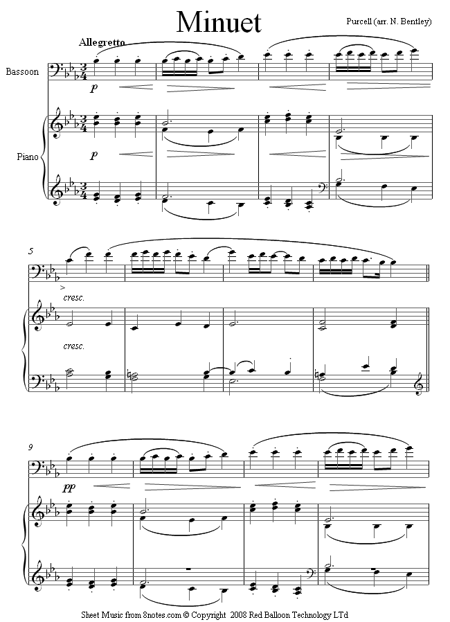 Purcell - Minuet sheet music for Bassoon Purcell - Minuet sheet music for Bassoon