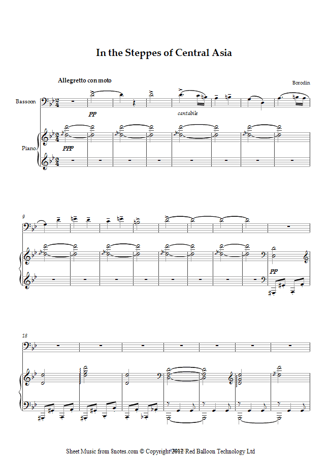 Borodin - In the Steppes of Central Asia sheet music for Bassoon Borodin - In the Steppes of Central Asia sheet music for Bassoon