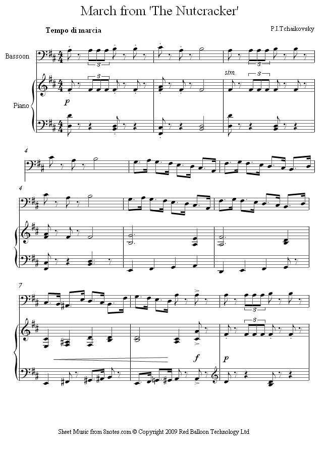 Tchaikovsky - March from The Nutcracker sheet music for Bassoon Tchaikovsky - March from The Nutcracker sheet music for Bassoon