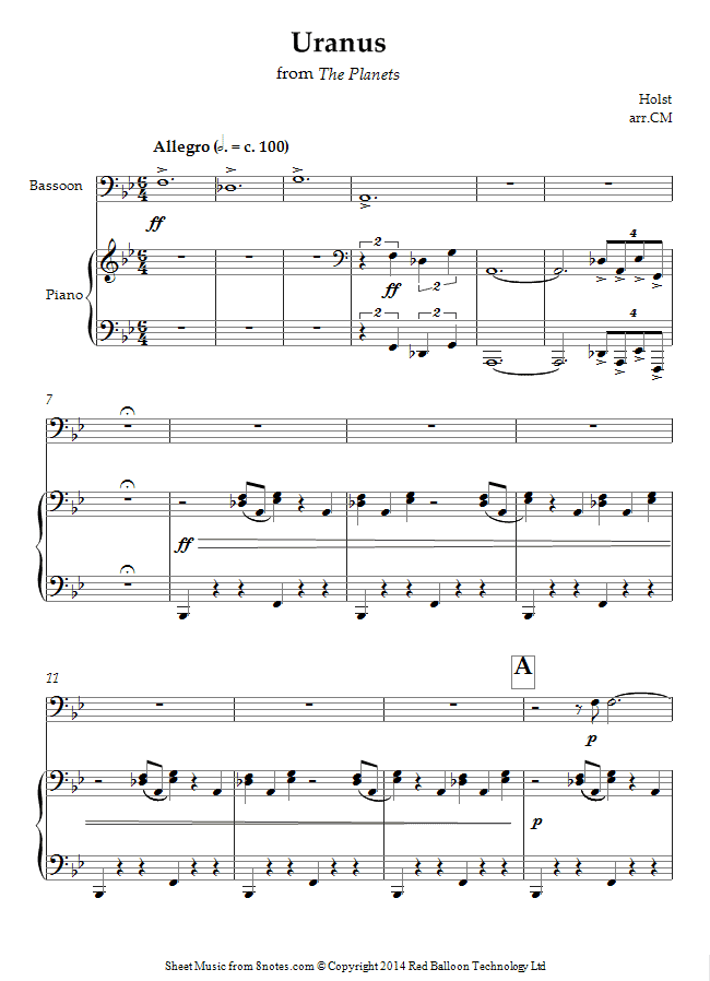 Holst - Uranus from The Planets sheet music for Bassoon Holst - Uranus from The Planets sheet music for Bassoon