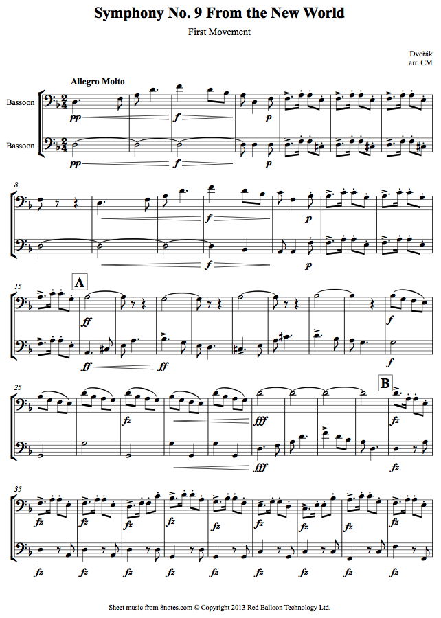 Dvořák - Symphony No. 9 From the New World 1st movement sheet music for Bassoon Duet Dvořák - Symphony No. 9 From the New World 1st movement sheet music for Bassoon Duet