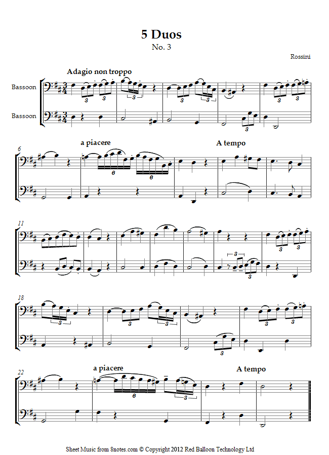 Rossini - 5 Duos No.3 Adagio sheet music for Bassoon Duet Rossini - 5 Duos No.3 Adagio sheet music for Bassoon Duet