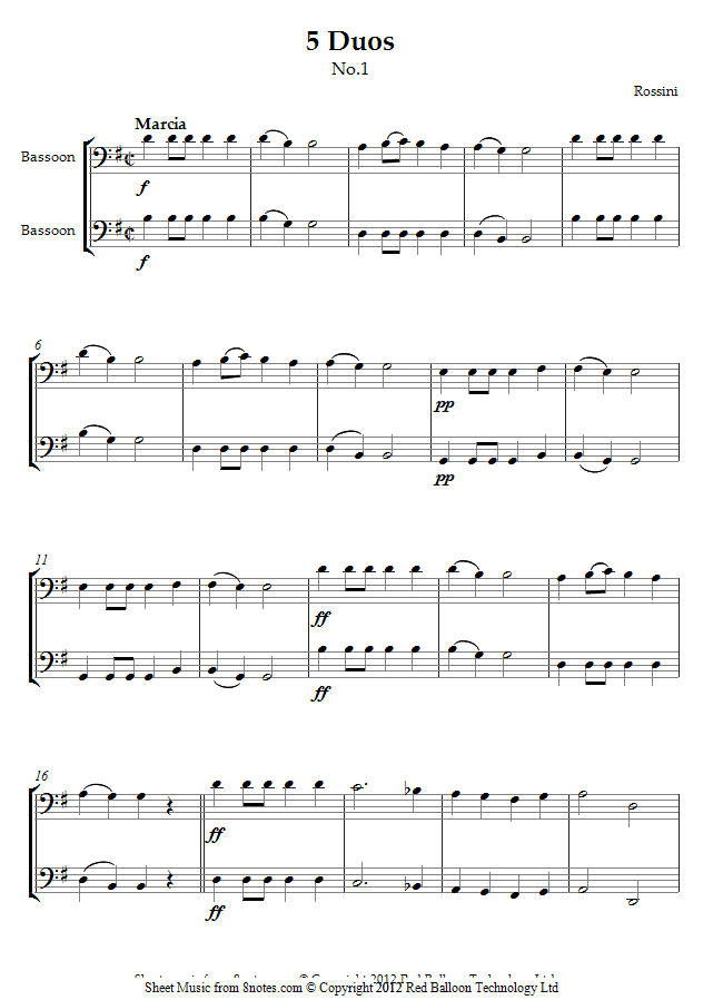 Rossini - 5 Duos No.1 Marcia sheet music for Bassoon Duet Rossini - 5 Duos No.1 Marcia sheet music for Bassoon Duet