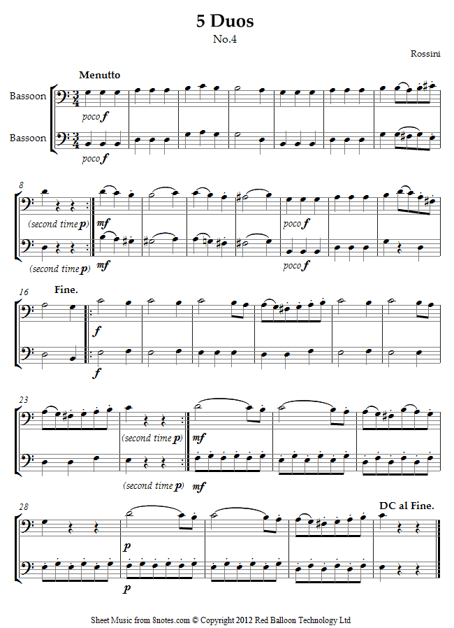 Rossini - 5 Duos No.4 Menutto sheet music for Bassoon Duet Rossini - 5 Duos No.4 Menutto sheet music for Bassoon Duet