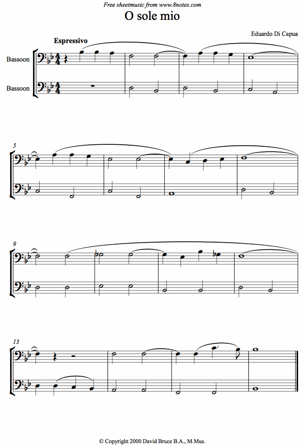 Di Capua - O Sole Mio sheet music for Bassoon Duet Di Capua - O Sole Mio sheet music for Bassoon Duet
