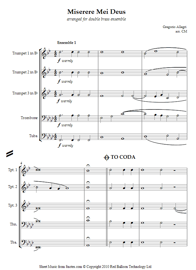 Allegri - Miserere Mei Deus sheet music for Brass Ensemble Allegri - Miserere Mei Deus sheet music for Brass Ensemble