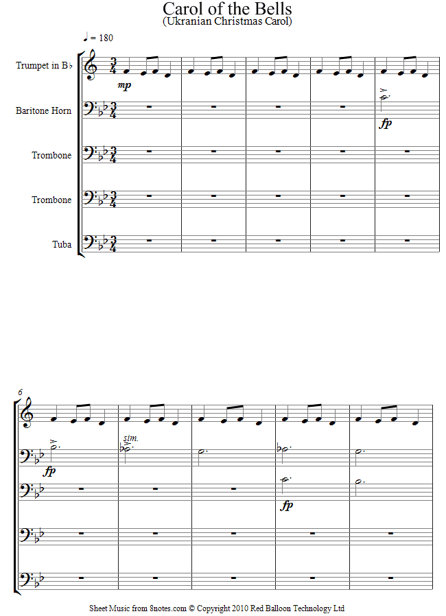 Carol of the Bells (tp 2trb baritone, tuba) sheet music for Brass Ensemble Carol of the Bells (tp 2trb baritone, tuba) sheet music for Brass Ensemble