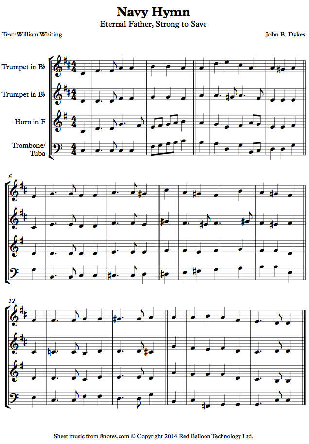 Dykes - Navy Hymn (Eternal Father, Strong to Save) sheet music for Brass Quartet Dykes - Navy Hymn (Eternal Father, Strong to Save) sheet music for Brass Quartet