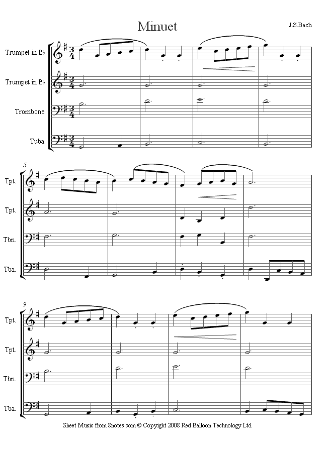 Bach - Minuet sheet music for Brass Quartet Bach - Minuet sheet music for Brass Quartet