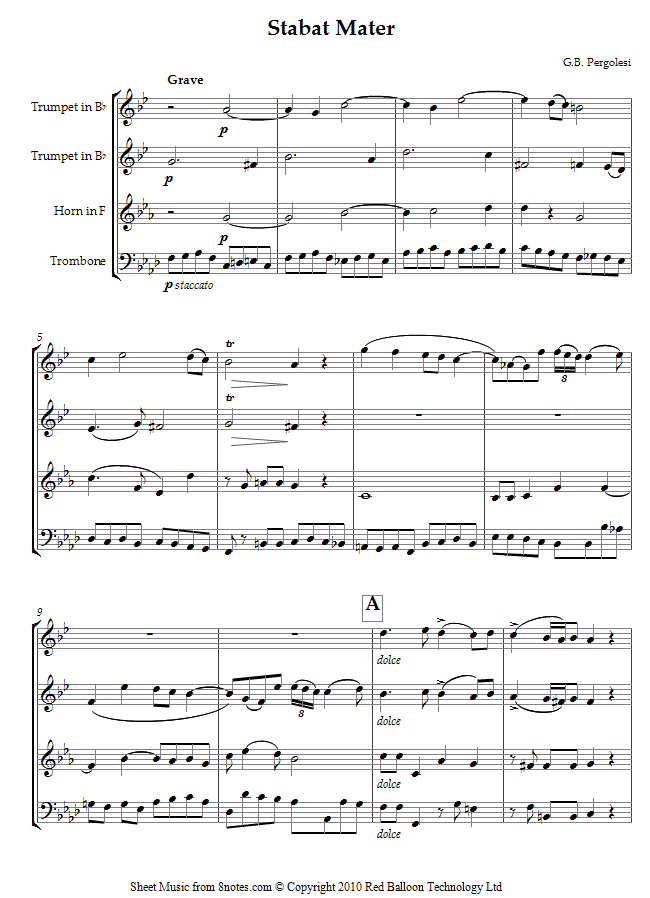 Pergolesi - Stabat Mater sheet music for Brass Quartet Pergolesi - Stabat Mater sheet music for Brass Quartet