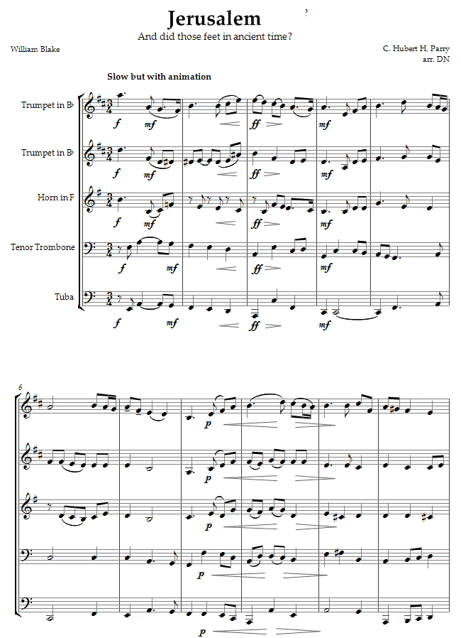 Parry - Jerusalem (and did those feet in ancient time?) sheet music for Brass Quintet Parry - Jerusalem (and did those feet in ancient time?) sheet music for Brass Quintet